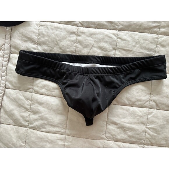 Tulio Other - TULIO Men's Black Thong Swimsuit Size L - Low Ride Wide Waistband